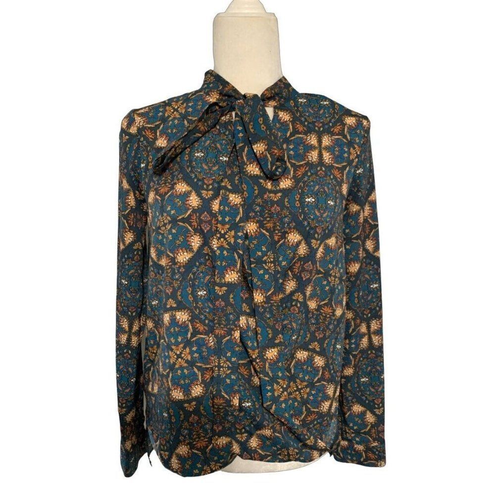 BCBGeneration Blue and Gold Patterned Blouse - image 1
